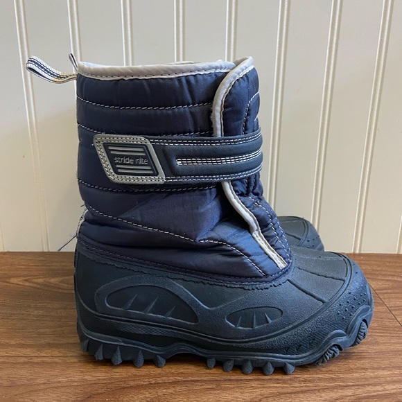 Stride Rite Thermolite Winter Snow Boots Navy Blue Easy On Hook & Loop Boys 1 - Picture 1 of 13
